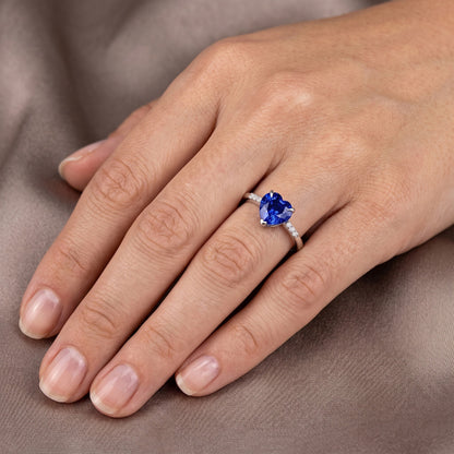 Natural Earth Mined Diamond Heart Light Blue Sapphire Ring Prong Set 1.25 Carats Gold