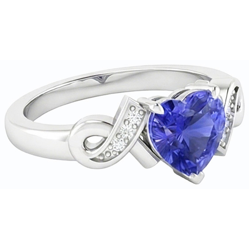 Natural Earth Mined Diamond Heart Shaped Srilanka Sapphire Ring 1.75 Carats Ribbon Style
