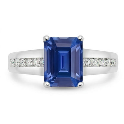 Natural Earth Mined Diamond Jewelry Emerald Ceylon Sapphire Ring & Accents 2.50 Carats