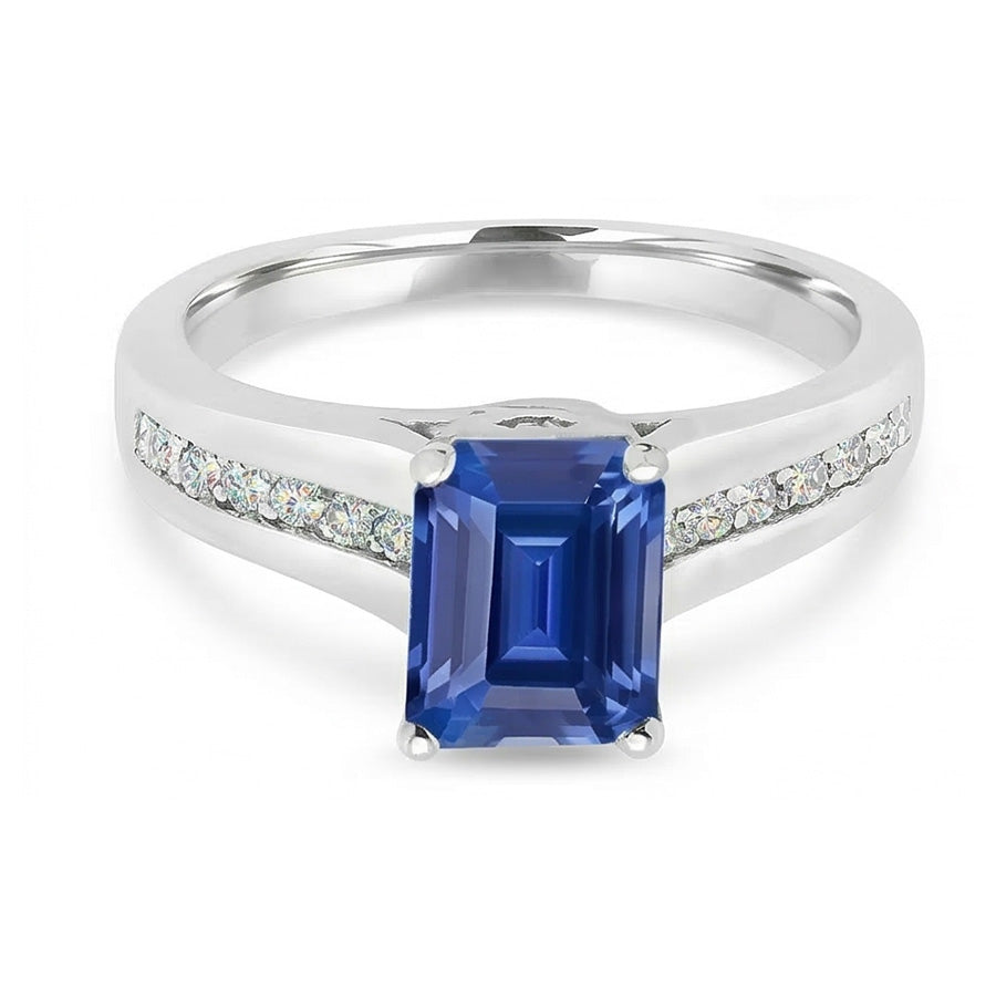 Natural Earth Mined Diamond Jewelry Emerald Ceylon Sapphire Ring & Accents 2.50 Carats