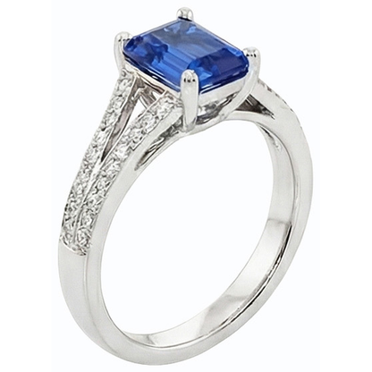 Natural Earth Mined Diamond Jewelry Emerald Cut Blue Sapphire Ring Split Shank 3 Carats