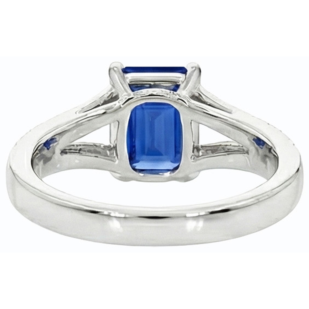 Natural Earth Mined Diamond Jewelry Emerald Cut Blue Sapphire Ring Split Shank 3 Carats