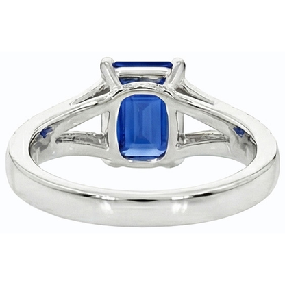 Natural Earth Mined Diamond Jewelry Emerald Cut Blue Sapphire Ring Split Shank 3 Carats
