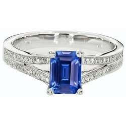 Natural Earth Mined Diamond Jewelry Emerald Cut Blue Sapphire Ring Split Shank 3 Carats