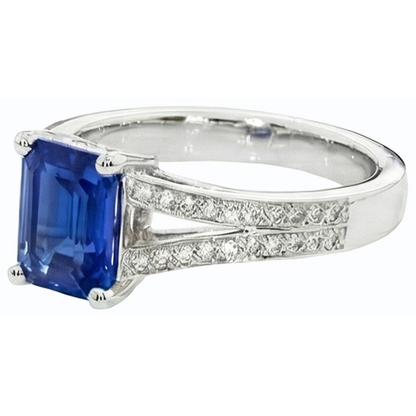 Natural Earth Mined Diamond Jewelry Emerald Cut Blue Sapphire Ring Split Shank 3 Carats