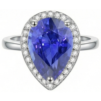 Natural Earth Mined Diamond Jewelry Halo Ceylon Sapphire Ring 4 Carats