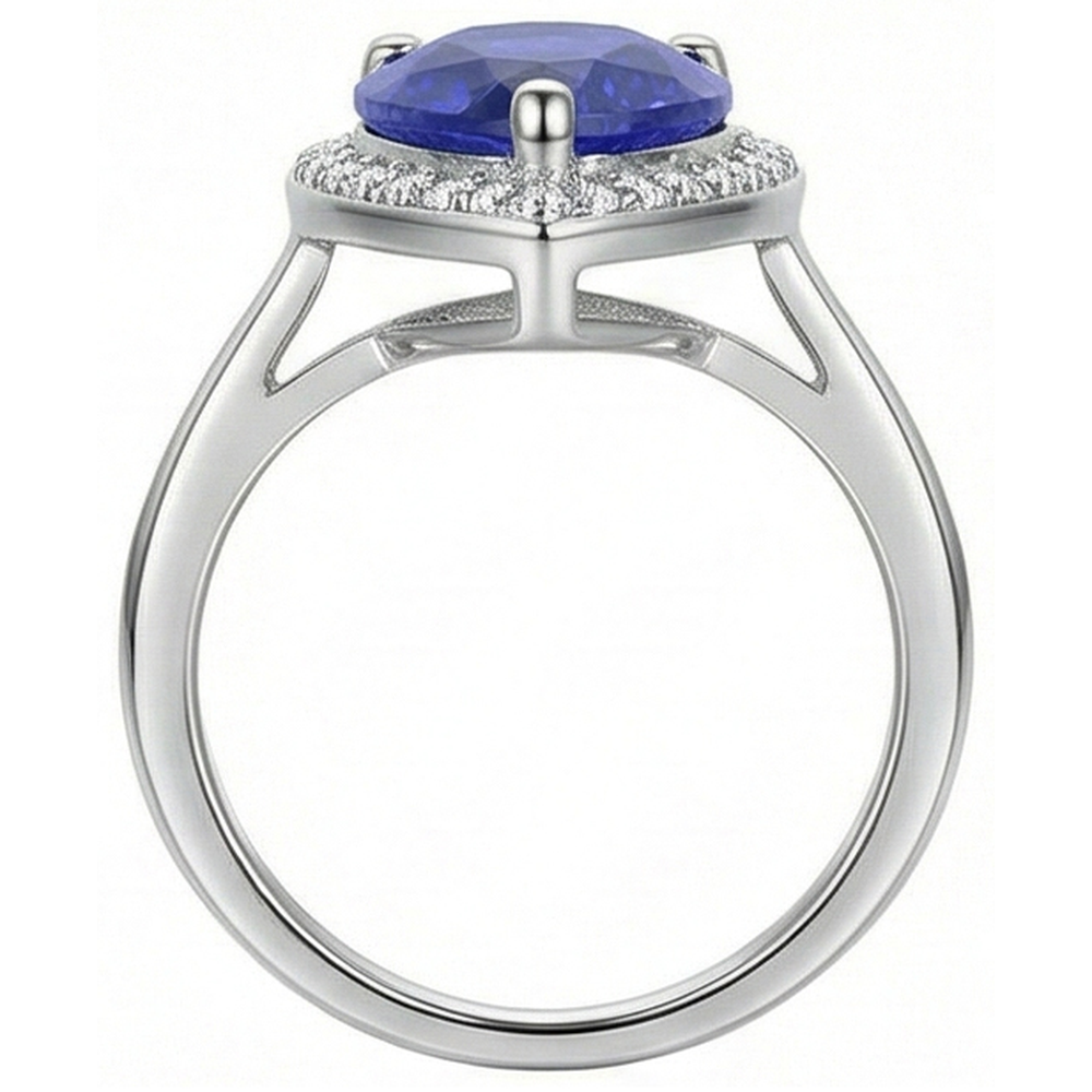 Natural Earth Mined Diamond Jewelry Halo Ceylon Sapphire Ring 4 Carats