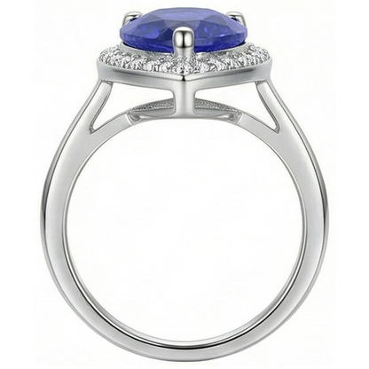 Natural Earth Mined Diamond Jewelry Halo Ceylon Sapphire Ring 4 Carats