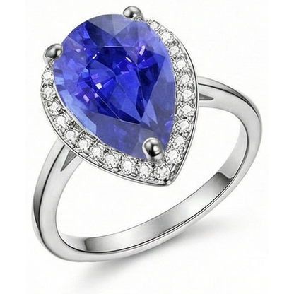 Natural Earth Mined Diamond Jewelry Halo Ceylon Sapphire Ring 4 Carats