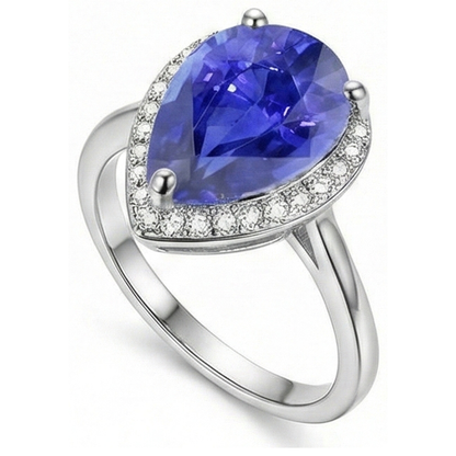 Natural Earth Mined Diamond Jewelry Halo Ceylon Sapphire Ring 4 Carats