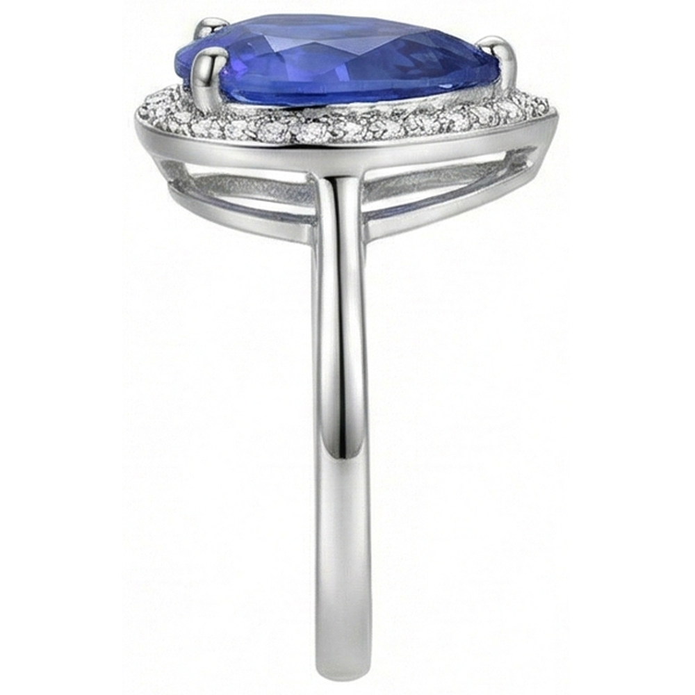 Natural Earth Mined Diamond Jewelry Halo Ceylon Sapphire Ring 4 Carats