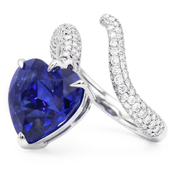 Natural Earth Mined Diamond Jewelry Heart Blue Sapphire Ring Twisted Style 5 Carats