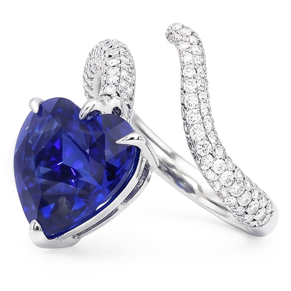 Natural Earth Mined Diamond Jewelry Heart Blue Sapphire Ring Twisted Style 5 Carats