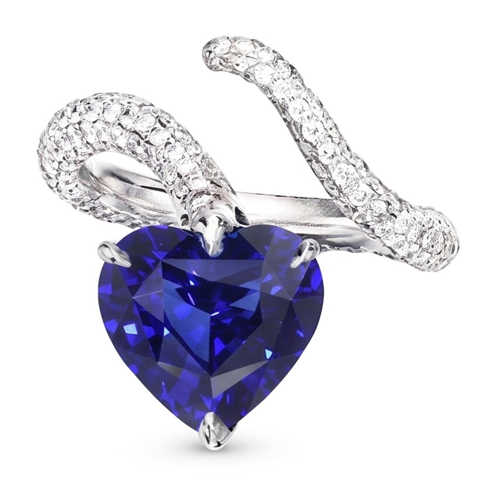Natural Earth Mined Diamond Jewelry Heart Blue Sapphire Ring Twisted Style 5 Carats