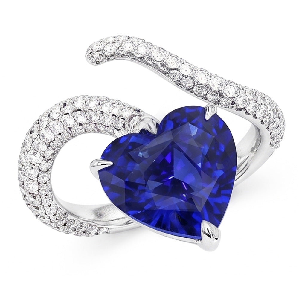 Natural Earth Mined Diamond Jewelry Heart Blue Sapphire Ring Twisted Style 5 Carats