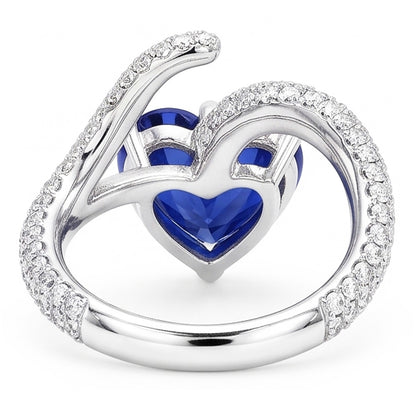 Natural Earth Mined Diamond Jewelry Heart Blue Sapphire Ring Twisted Style 5 Carats
