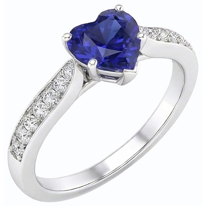 Natural Earth Mined Diamond Jewelry Heart Ceylon Sapphire Ring 2.50 Carats Accented