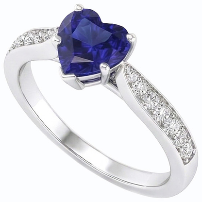 Natural Earth Mined Diamond Jewelry Heart Ceylon Sapphire Ring 2.50 Carats Accented