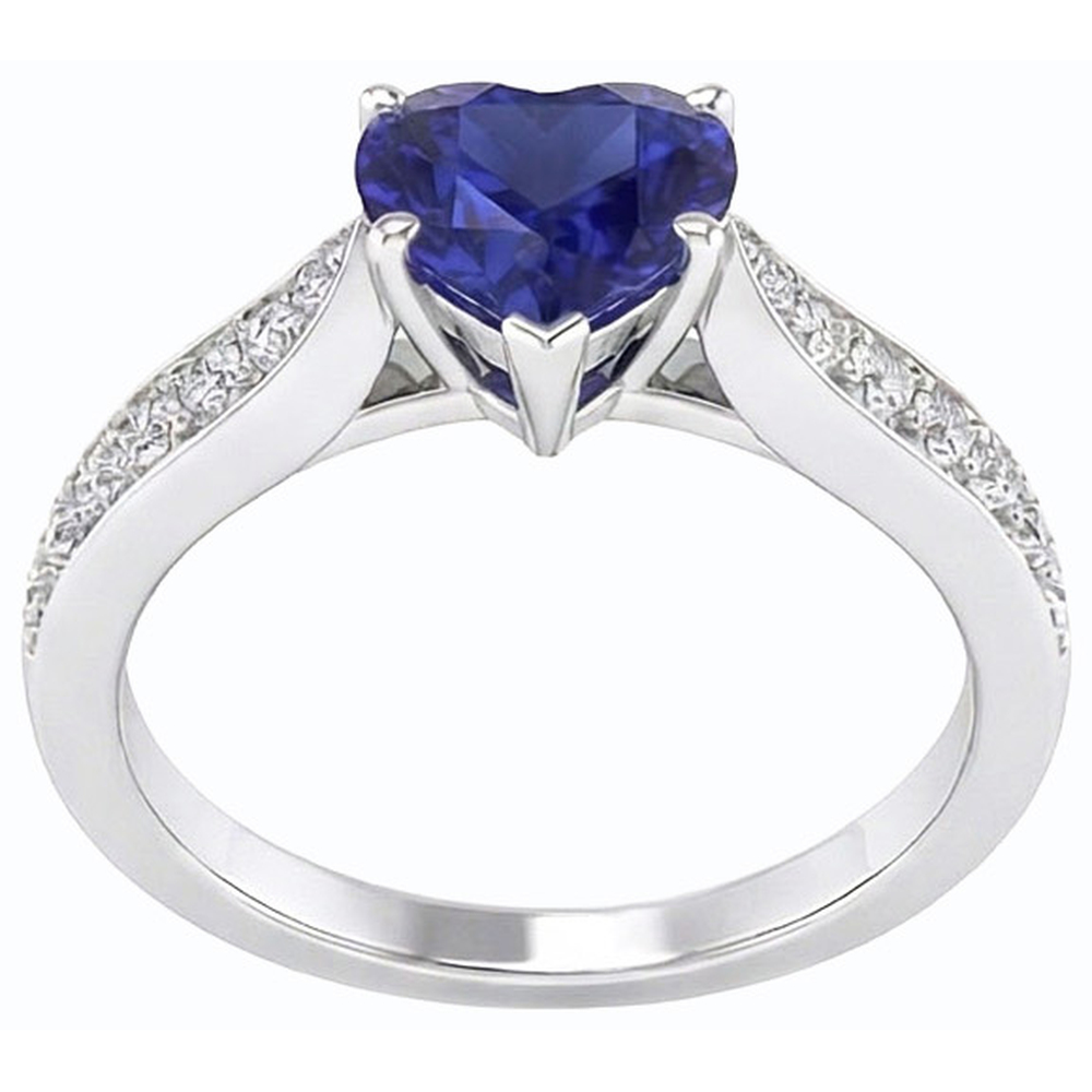 Natural Earth Mined Diamond Jewelry Heart Ceylon Sapphire Ring 2.50 Carats Accented