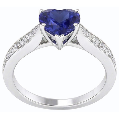 Natural Earth Mined Diamond Jewelry Heart Ceylon Sapphire Ring 2.50 Carats Accented