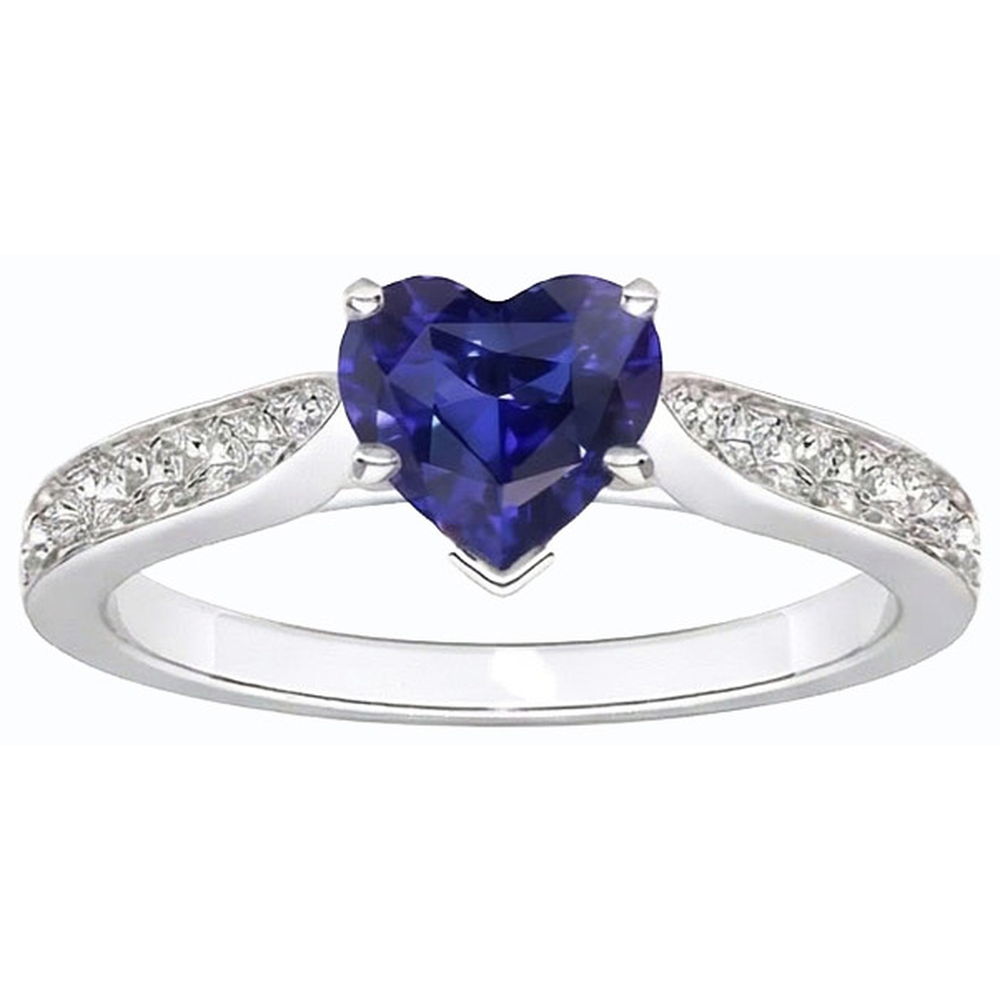 Natural Earth Mined Diamond Jewelry Heart Ceylon Sapphire Ring 2.50 Carats Accented