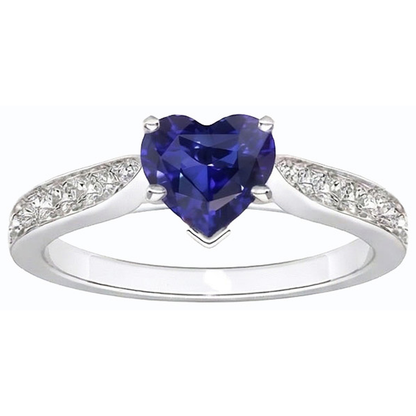 Natural Earth Mined Diamond Jewelry Heart Ceylon Sapphire Ring 2.50 Carats Accented