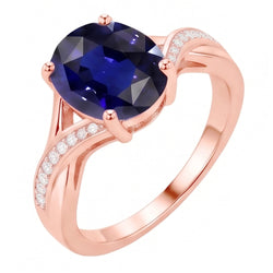 Natural Earth Mined Diamond Jewelry Oval Cut Deep Blue Sapphire Ring 3 Carats