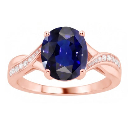 Natural Earth Mined Diamond Jewelry Oval Cut Deep Blue Sapphire Ring 3 Carats