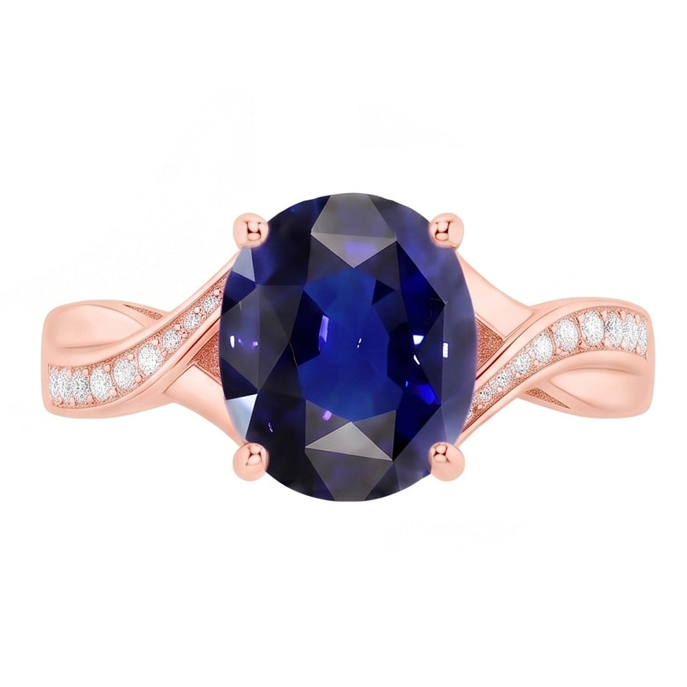 Natural Earth Mined Diamond Jewelry Oval Cut Deep Blue Sapphire Ring 3 Carats