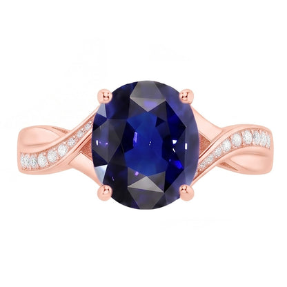 Natural Earth Mined Diamond Jewelry Oval Cut Deep Blue Sapphire Ring 3 Carats