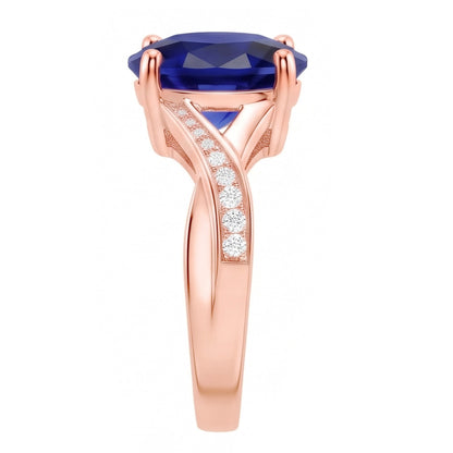 Natural Earth Mined Diamond Jewelry Oval Cut Deep Blue Sapphire Ring 3 Carats