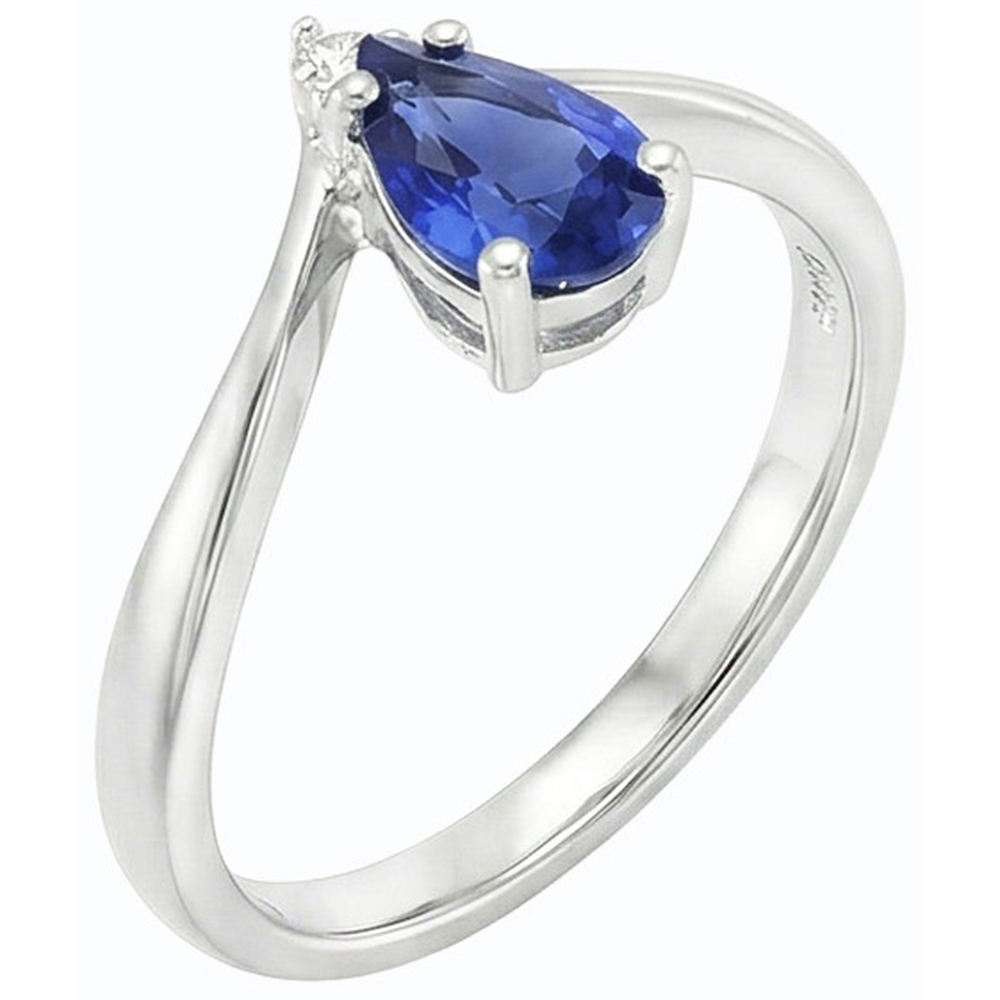 Natural Earth Mined Diamond Jewelry Pear Ceylon Sapphire Anniversary Ring 1.25 Carats
