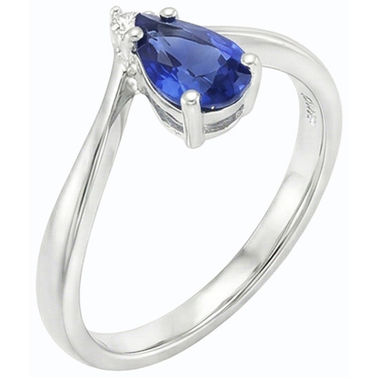 Natural Earth Mined Diamond Jewelry Pear Ceylon Sapphire Anniversary Ring 1.25 Carats