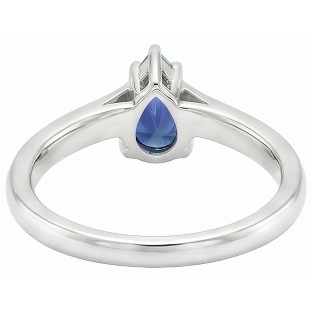 Natural Earth Mined Diamond Jewelry Pear Ceylon Sapphire Anniversary Ring 1.25 Carats