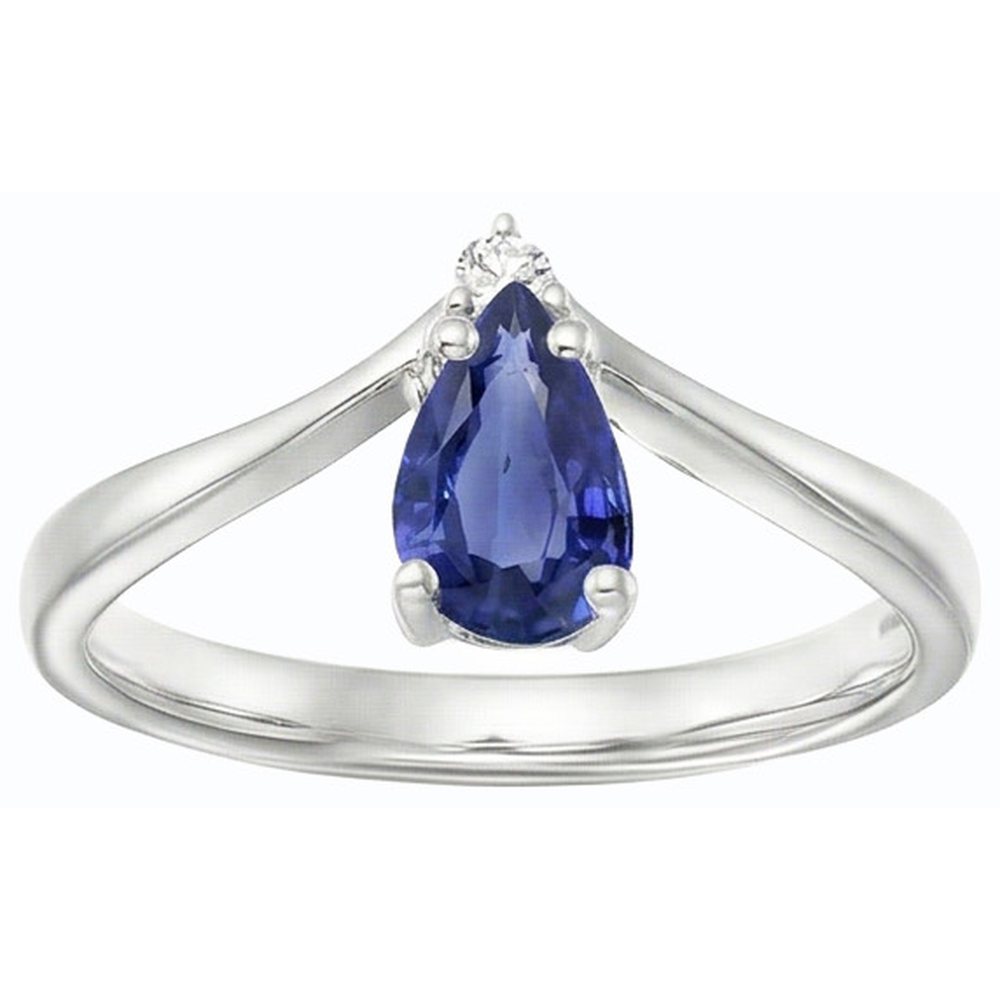 Natural Earth Mined Diamond Jewelry Pear Ceylon Sapphire Anniversary Ring 1.25 Carats