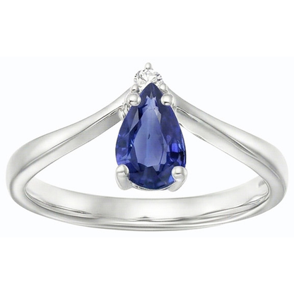 Natural Earth Mined Diamond Jewelry Pear Ceylon Sapphire Anniversary Ring 1.25 Carats