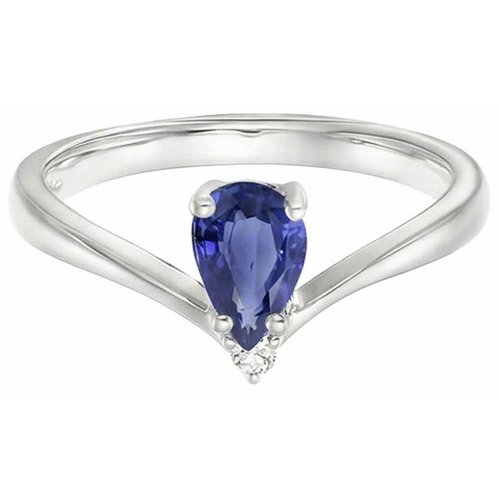 Natural Earth Mined Diamond Jewelry Pear Ceylon Sapphire Anniversary Ring 1.25 Carats