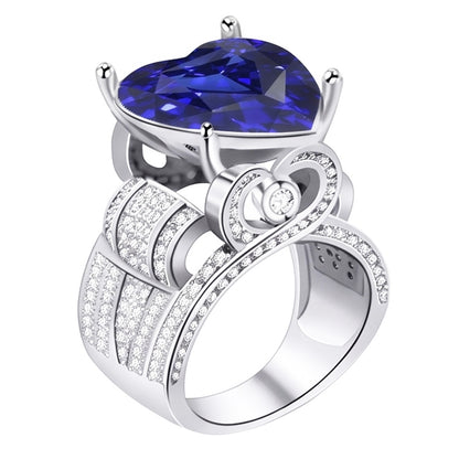 Natural Earth Mined Diamond Jewelry Ring Antique Style Heart Cut Blue Sapphire 4.50 Carats