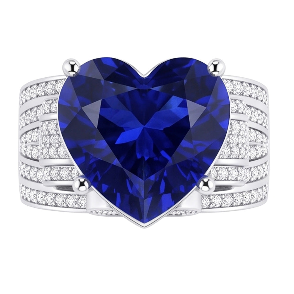 Natural Earth Mined Diamond Jewelry Ring Antique Style Heart Cut Blue Sapphire 4.50 Carats