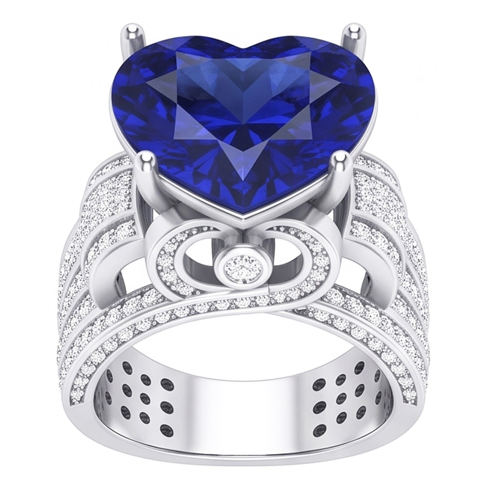 Natural Earth Mined Diamond Jewelry Ring Antique Style Heart Cut Blue Sapphire 4.50 Carats