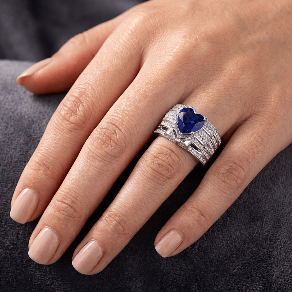 Natural Earth Mined Diamond Jewelry Ring Antique Style Heart Cut Blue Sapphire 4.50 Carats