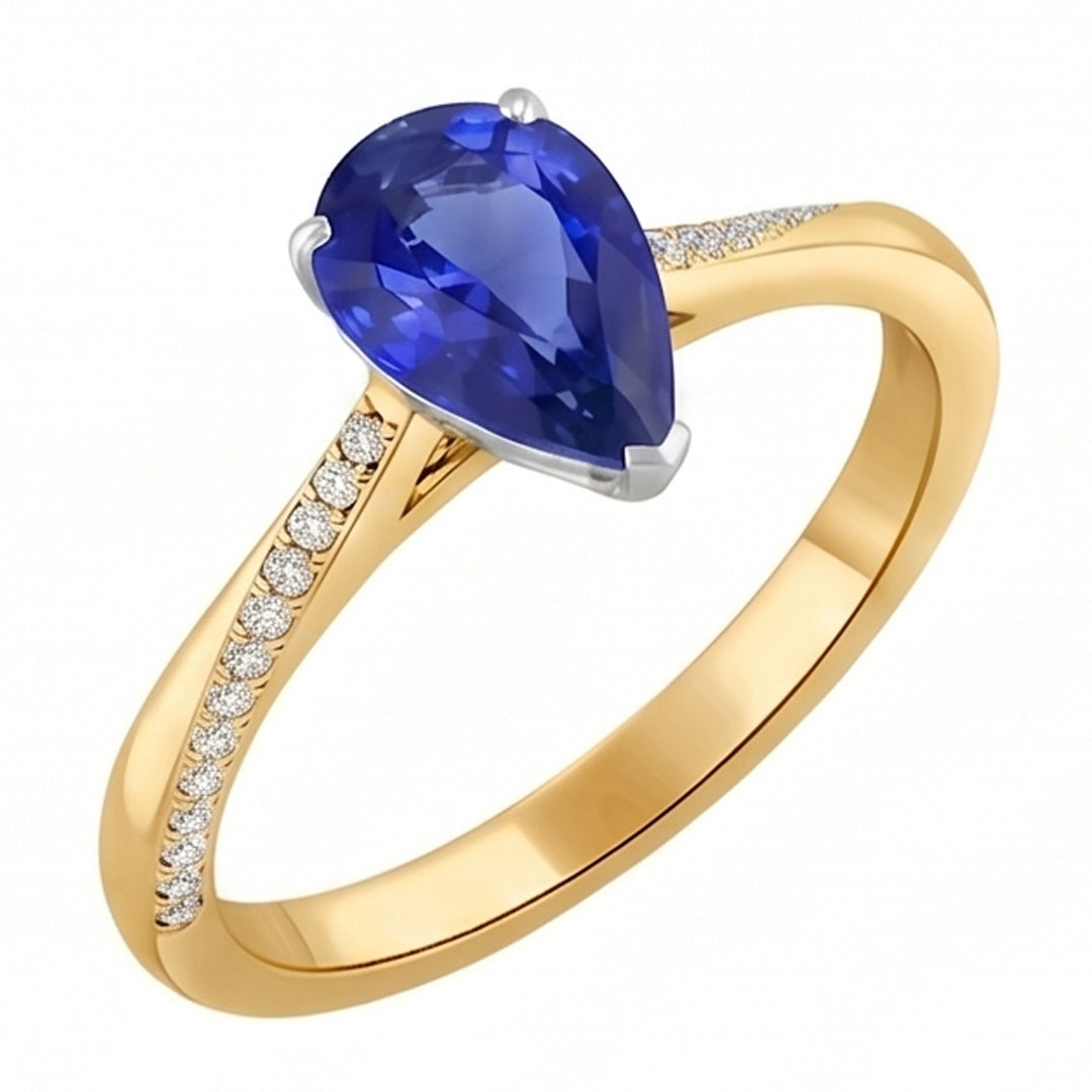 Natural Earth Mined Diamond Jewelry Ring Pear Shaped Ceylon Sapphire 2.50 Carats