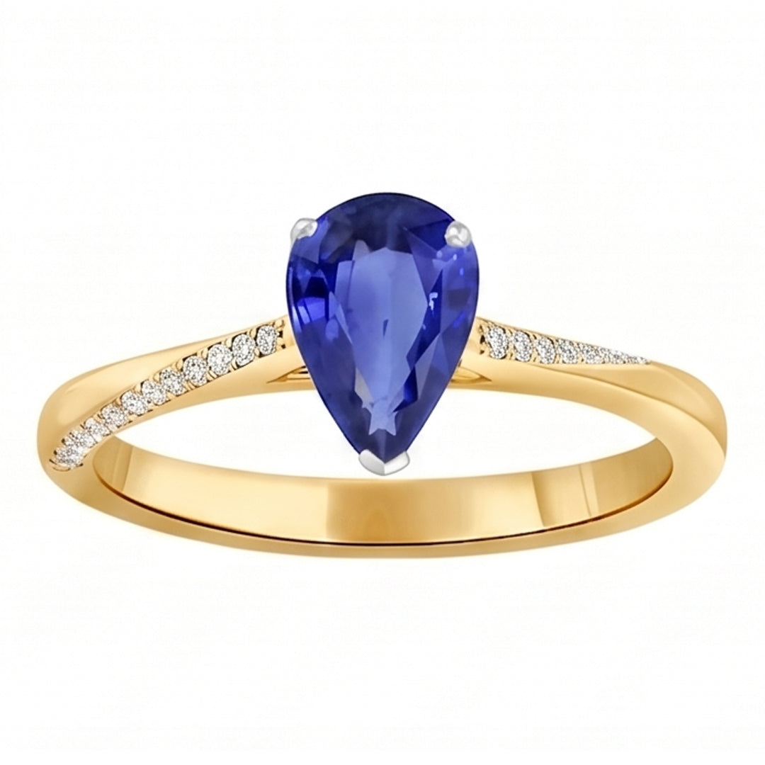 Natural Earth Mined Diamond Jewelry Ring Pear Shaped Ceylon Sapphire 2.50 Carats
