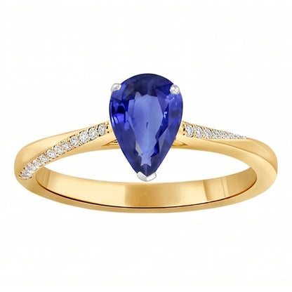Natural Earth Mined Diamond Jewelry Ring Pear Shaped Ceylon Sapphire 2.50 Carats