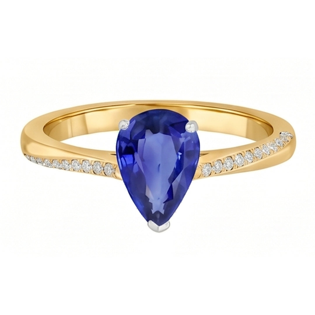 Natural Earth Mined Diamond Jewelry Ring Pear Shaped Ceylon Sapphire 2.50 Carats