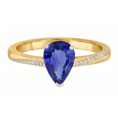 Natural Earth Mined Diamond Jewelry Ring Pear Shaped Ceylon Sapphire 2.50 Carats