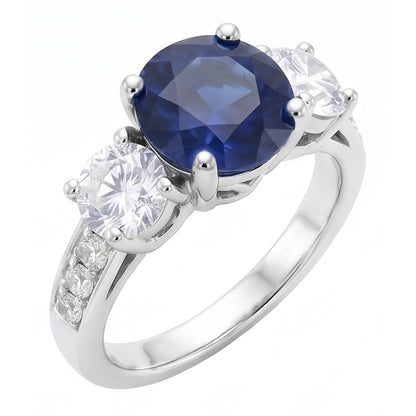 Natural Earth Mined Diamond Jewelry Round Srilanka Sapphire Ring 3 Stone Style 3 Carats