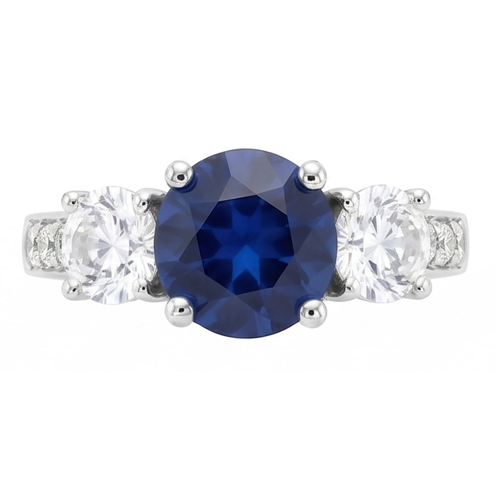 Natural Earth Mined Diamond Jewelry Round Srilanka Sapphire Ring 3 Stone Style 3 Carats