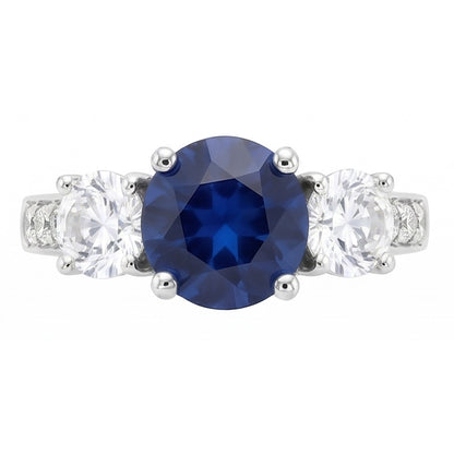 Natural Earth Mined Diamond Jewelry Round Srilanka Sapphire Ring 3 Stone Style 3 Carats