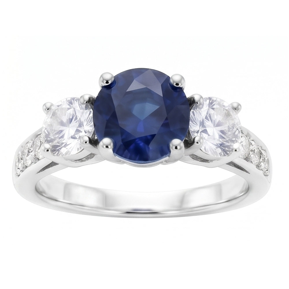 Natural Earth Mined Diamond Jewelry Round Srilanka Sapphire Ring 3 Stone Style 3 Carats